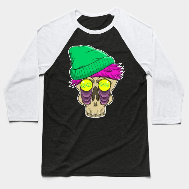 Crazy-Gene skull Baseball T-Shirt by GingerGene